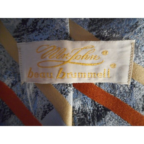 Vintage Blue Orange Tan Tie Mr John by Beau Brummell - Picture 2 of 3